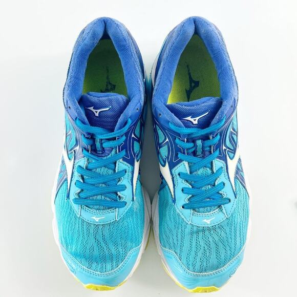 Mizuno Wave Inspire 14 Running Shoes Sneakers Blue Yellow Women 10 - Picture 7 of 16